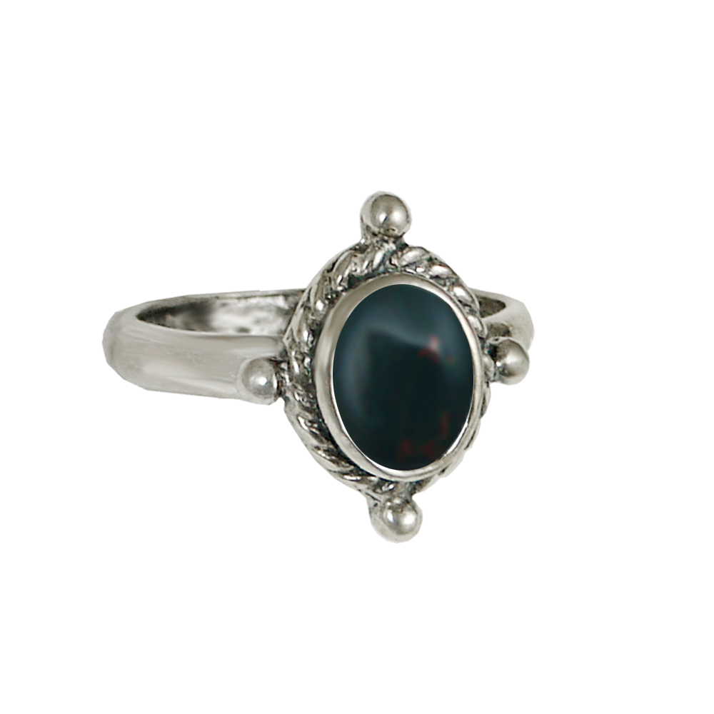 Sterling Silver Ring With Bloodstone Size 5